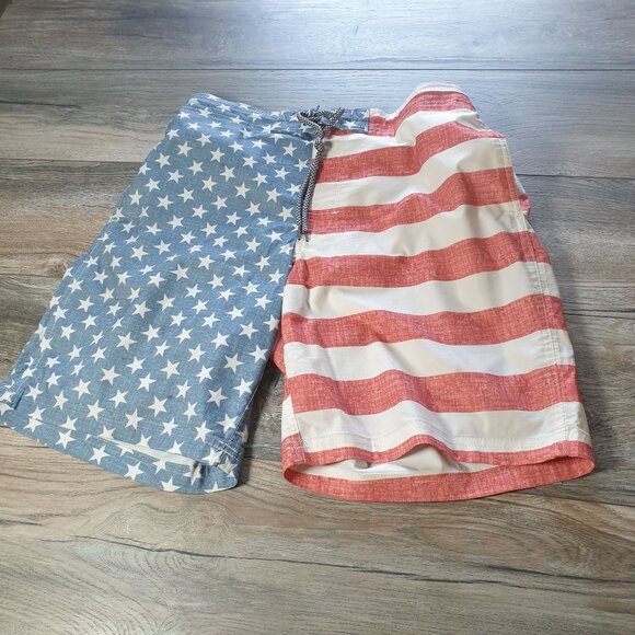 American Flag Swim Trunks George Size M 32 to 34 Elastic Waist Drawstring Pool - Picture 4 of 8